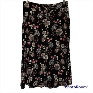 Philosophy S floral vintage print midi skirt button front elastic waist career